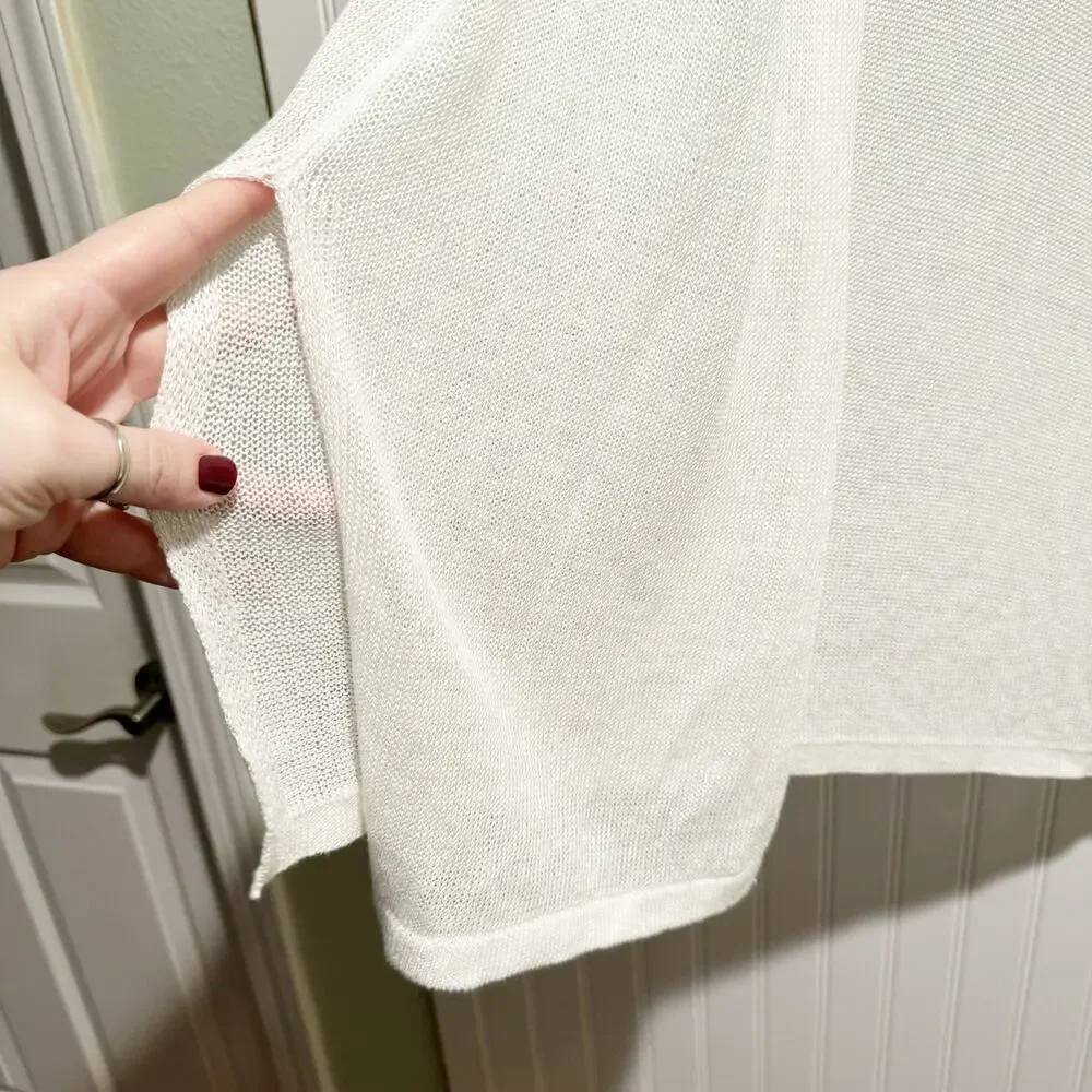 J Jill White Linen Longline Cardigan Lightweight Size Large Petite - Picture 2 of 5